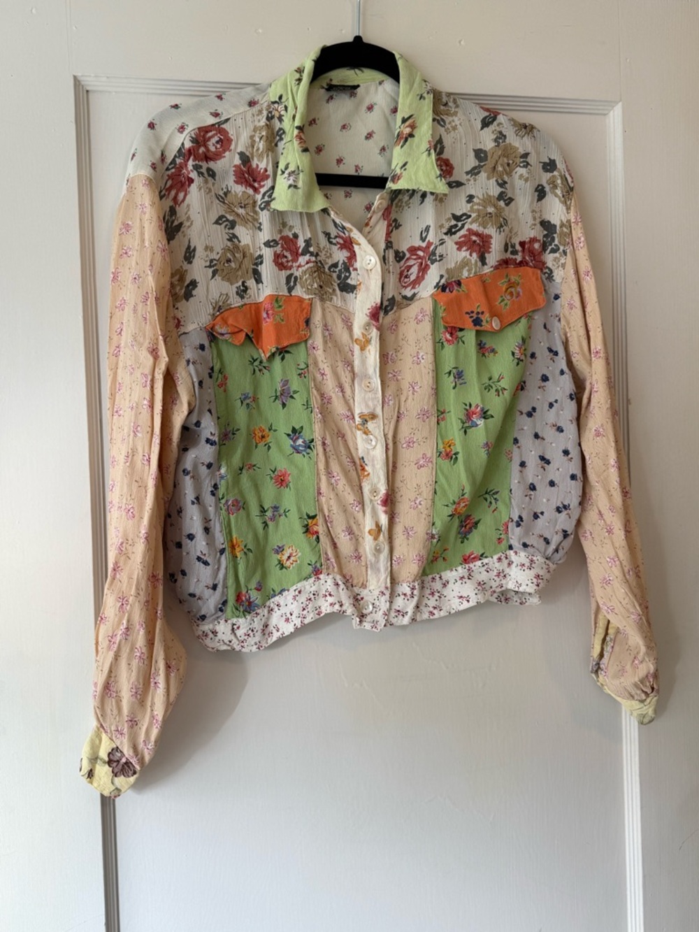 Patchwork Floral Button-Front Top